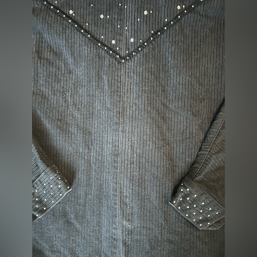 5/$25 Vintage Opal by Lorraine Wardy black pinstriped denim jacket size medium - Picture 8 of 13
